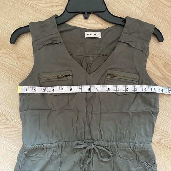 Smart Set Utility Dress Khaki Sleeveless Size 6 Safari Vibe Drawstring Waist - Picture 6 of 13